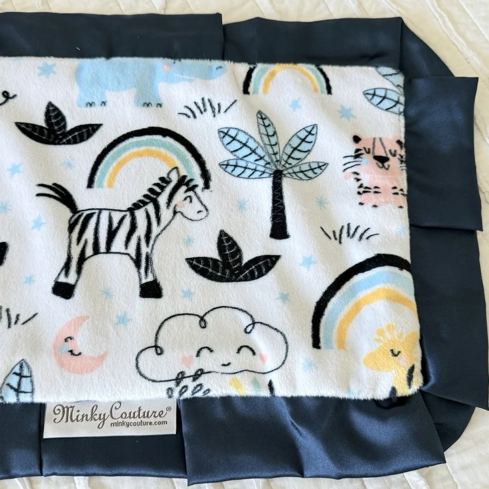 Baby Lovey‎ Blanket Gift Boy Zoo Animal Security Satin Trim 12x20